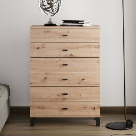 Credenza Otaval, Madia 6 Cassetti, un Ripiano, 6 Vani, 77x35x110h cm Marrone Rovere Nodi (1/5)