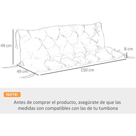 Matelas pour banc 3 places 150 x 98 x 8 cm avec 6 cordons de fixation pour jardin, terrasse, balcon, extérieur, bleu