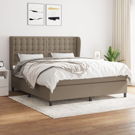 Sommier à lattes de lit avec matelas Taupe 160x200 cm Tissu (1/5)