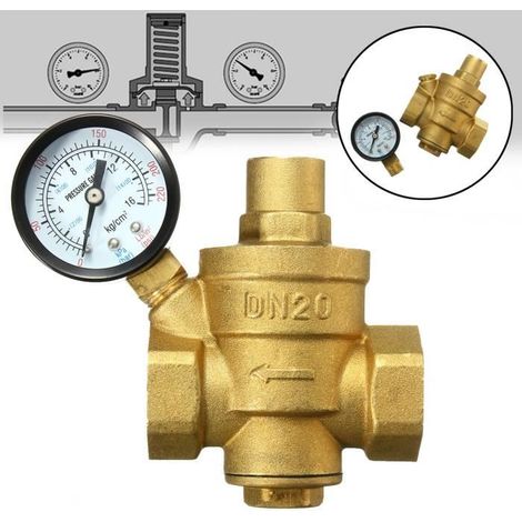TEMPSA - Valve Eau Pression Réducteur DN20 - Laiton - Jauge Flux 0.1-0.8MPa (1/4)