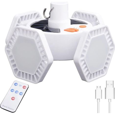 Lampe solaire de camping à 169 LED - Pliable - Avec télécommande - Rechargeable par USB - 5 modes IPX5 - Étanche à 360 ° - Pour randonnée, jardin, barbecue [Classe énergétique A+++]