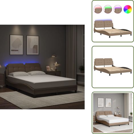 The Living Store Bettgestell mit LED Cappuccino-Braun 120x200 cm Kunstleder - Bettrahmen - Schlafzimmermöbel - Led-Licht - Kunstleder - Cappuccino Braun (1/5)