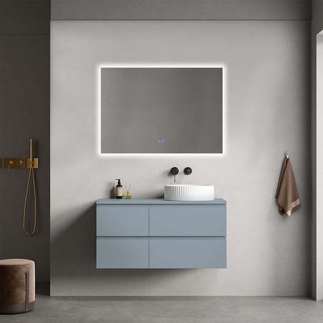 Mobile bagno sospeso reversibile  100 cm Blu Avio per Lavabo d'appoggio Specchio Quadro Retroilluminato - Fiji Paint Top (1/4)