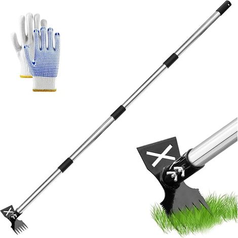 Binette de jardin double face avec manche réglable 1,5 m - Outil en acier pour désherber et racler avec griffe et lame - Outil de jardin multifonction pour la mousse, la neige et l'enlèvement (1/5)
