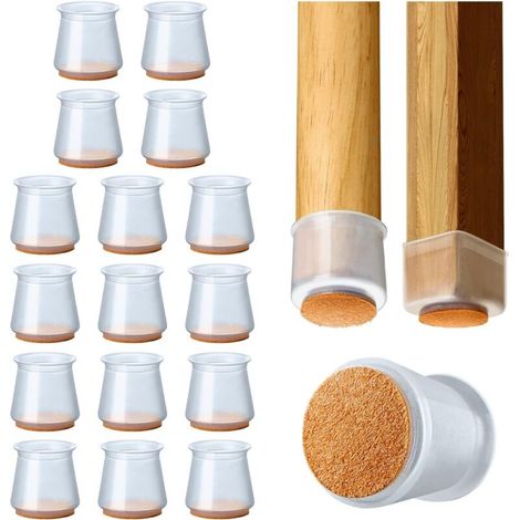 16 Pcs Protection Pied De Chaise Silicone Avec Feutre,Patin Chaise De Chaise En Pour Pieds De Chaise Ronds, Bouchon Pied De Chaise Pour Éviter Le Bruit Et Les Rayures-Transparent (Large 3.0-4