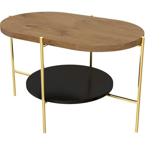 Table basse Arena 80 x 50 x 50 cm Bois - Chêne,socle noir et or (1/4)