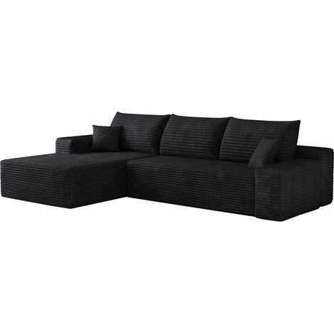 Divano angolare modulare 270 cm con chaise longue a L in tessuto vellutato a coste nero MODENUIT (1/5)