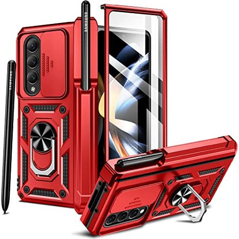 Cover protettiva per Samsung Galaxy Z Fold 4 con cornice rossa e anello (1/5)