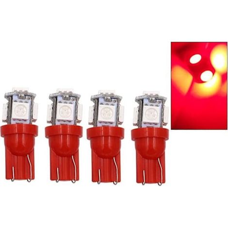 LED rouge T10 W5W avec 5 puces SMD 5050, 12 V, lot de 4 (rouge) (1/2)