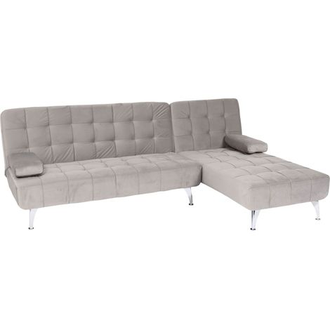 Divano letto angolare con penisola sofà reclinabile HHG-729 legno velluto grigio (1/5)