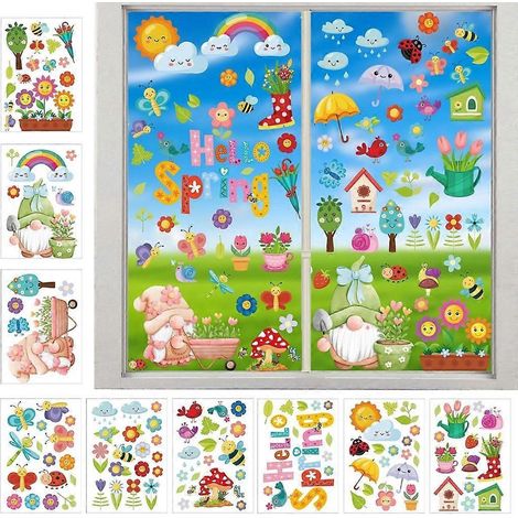 Décorations de fenêtres printanières : fleurs et oiseaux, autocollants statiques. (1/4)