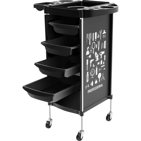 Carrito para salón, 4 cajones, tapa plegable, negro. (1/2)