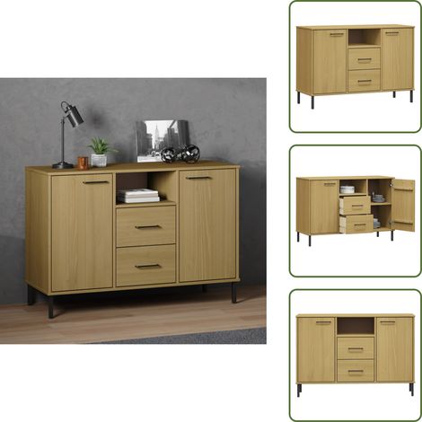 Sideboard OSLO mit Metallbeinen Braun 113x40x77 cm Massivholz - Holz Sideboard - Massiver Holzsschrank - Wohnzimmertisch - Regal - Schubladenschrank (1/5)