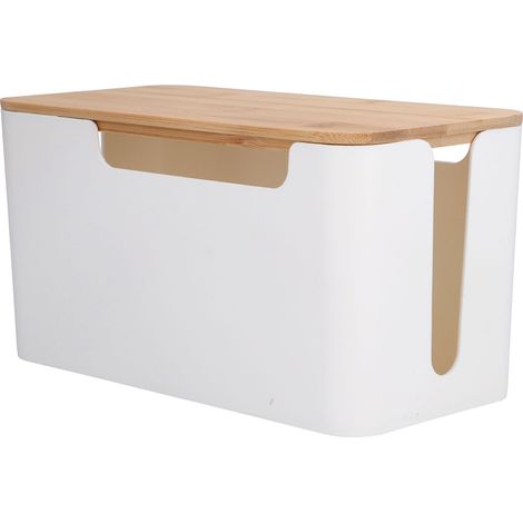 Boîte de Rangement Câbles avec Couvercle en Bois pour Câbles TV, Routeurs, Ordinateurs - Organisation Bureau et Maison (1/5)