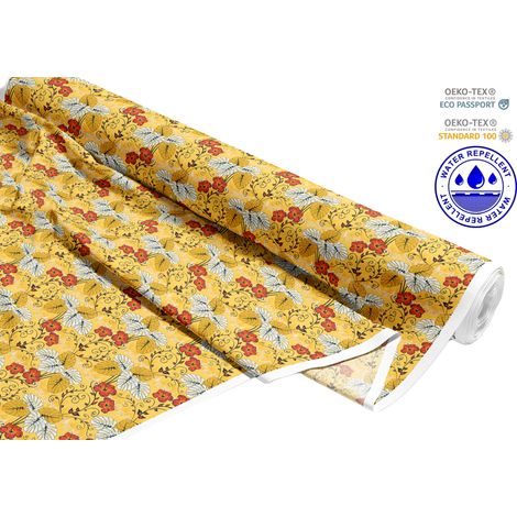 TESSUTI DECORATIVI PER ESTERNI OXFORD - Motivo fiori rossi e foglie bianco-arancio I DR224 (1/5)