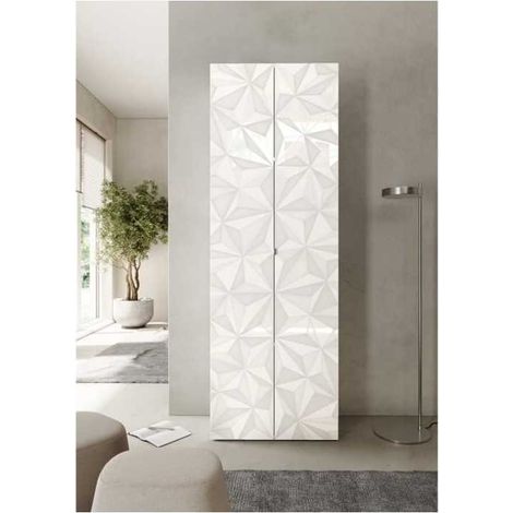 Meuble haut de rangement - 2 portes, 3 étageres - Blanc laqué - 63 x 35 x 184 cm - PARIGI