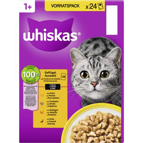 Whiskas Katzennassfutter Adult 24 x 85 g Geflügelauswahl in Sauce (1/2)