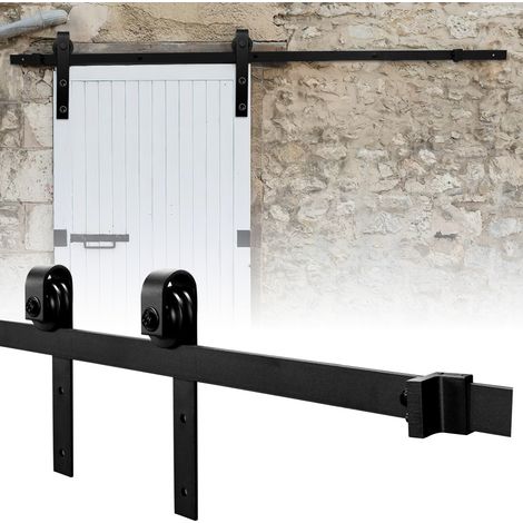 Wolketon Schiebetürbeschlag Zimmertür Türbeschlag  Big Wheel Scheunentor Belastung 150kg Laufschienen Schiebetürsystem Set 152 cm