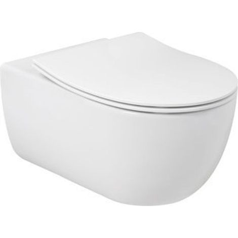 Plieger kansas WC suspendu avec chasse d'eau profonde 36x54,5cm comprenant un siège de toilette mince à fermeture souple et un dispositif de levage, blanc brillant. (1/4)