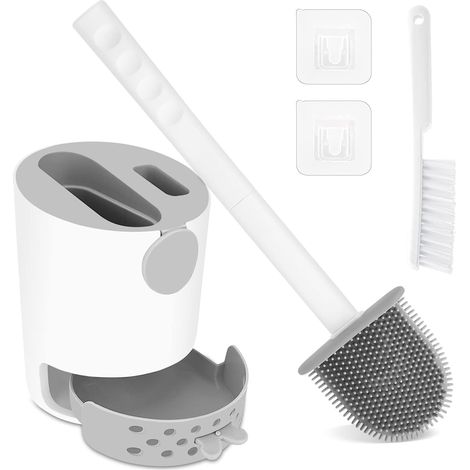 Brosse de Toilette Brosse WC en Silicone et Brosse de Nettoyage,Balai WC avec Support Balais Balayette WC Suspendu pour Maison,Hotel (1/5)