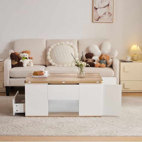 Mesa centro elevable con almacenaje 100 cm blanca OKMYHOME (1/5)