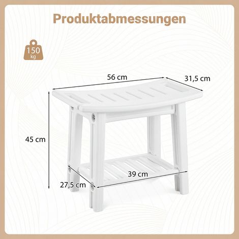 HDPE Shower Chair with Storage Shelf Handles and Shower Head Holder-White (1/5)