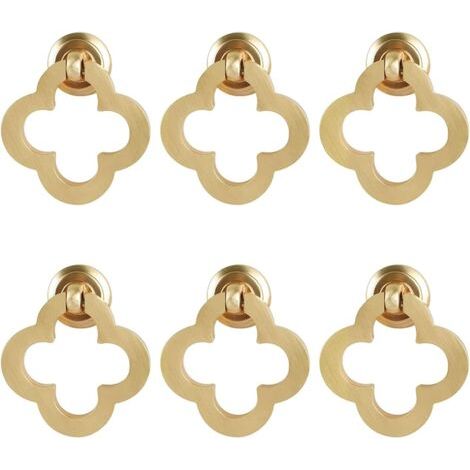 Set di 6 pomelli per mobili in lega oro e bronzo per cassetti da cucina, armadietti, credenze, maniglie per mobili (6 pezzi, quadrifoglio, con viti)