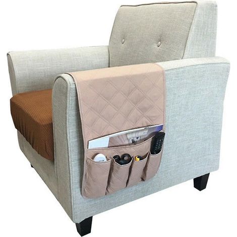 Armlehnen-Organizer mit Fernbedienungshalter und 5 Taschen für Sofa und Sessel, Beige (1/4)