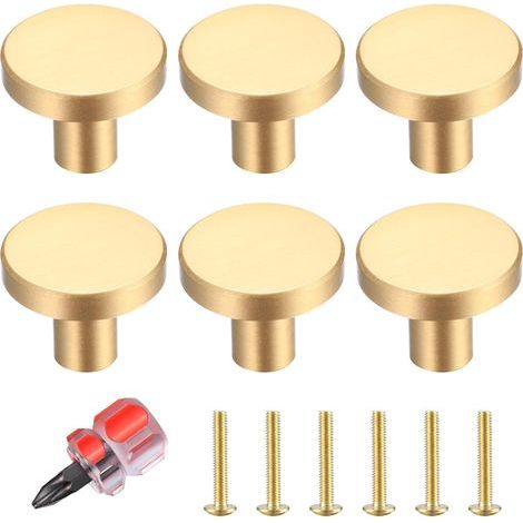 Schubladengriffe, goldene Möbelknöpfe, runde Schrankknöpfe, Schubladengriffe aus goldfarbenem Messing, Küchentürgriffe zur Dekoration, inklusive Schraubendreher – 20–25 mm (1/5)