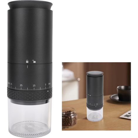 Elektrische Kaffeemühle mit USB-Anschluss, 110 ml Fassungsvermögen, 38 Mahlgradeinstellungen, abnehmbarer Behälter, schwarzes ABS (1/5)