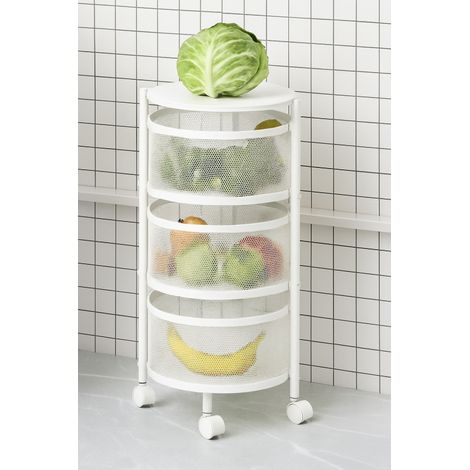 Resserre 3 paniers rotatifs sur roues en acier blanc H 60 cm x D 33 cm Etagère de rangement cuisine, salle de bain, bureau.. - Livraison gratuite (1/4)