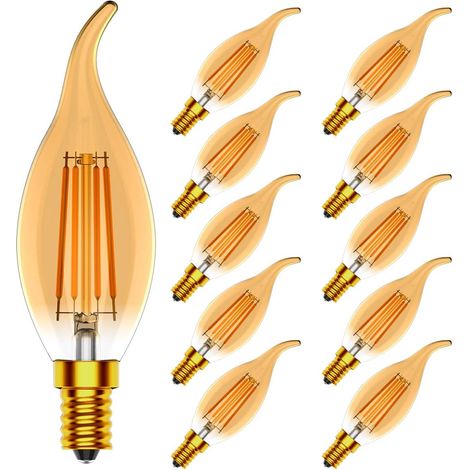 Ampoules Bougies E14 LED, Dimmable Vintage Ampoule Edison Filament,400LM, 2200K jaune chaud,CRI 80, Lot de 10 pièce