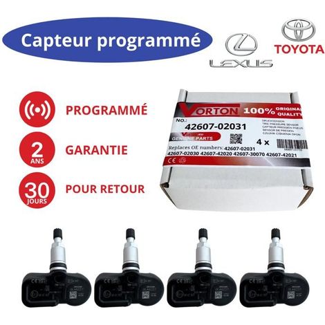 4 sensori TPMS 433 MHz preprogrammati per Toyota e Lexus (Auris, Yaris, Corolla, RAV4, Hilux, Prius...)