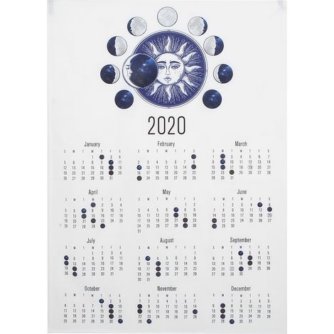 Calendrier mural en tissu 50x70 cm à suspendre déco murale chambre salon type cycle visage lune (1/5)