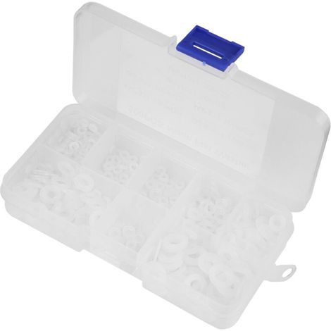 Kit de 500 rondelles plates en nylon M2-M6 avec boîte (blanches)