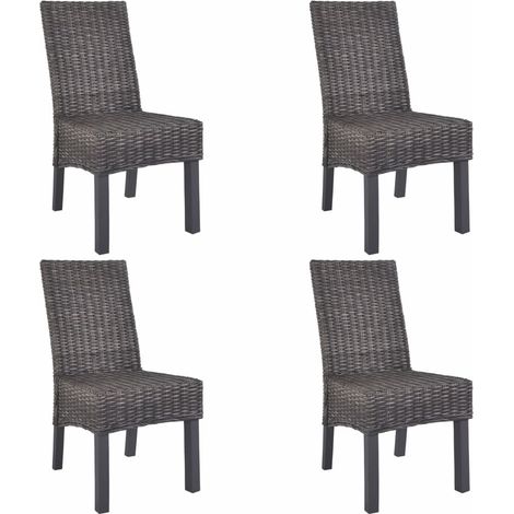 Sedie da Pranzo 4 pz Marroni in Rattan Kubu e Legno di Mango vidaXL