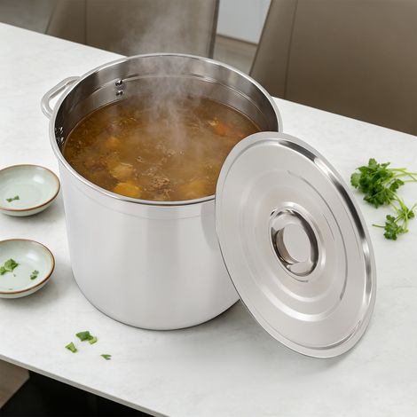 Casserole de 35 l, grande marmite en acier inoxydable, avec couvercle, poignées sûres en métal froid, convient également pour l'induction et le four (1/5)