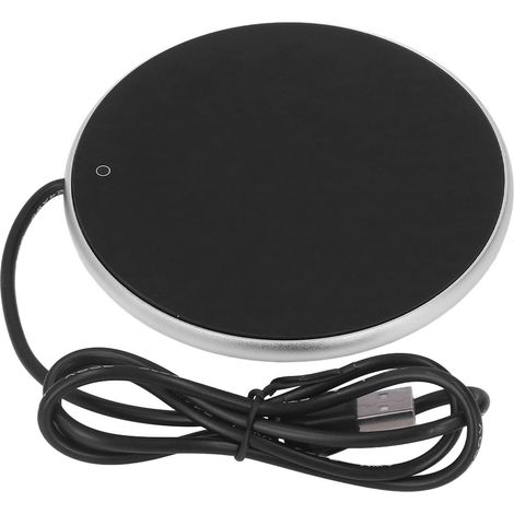 Chauffe-tasse USB portable 55°C, maintien de température, design élégant pour bureau, maison et déplacements, finition argentée (1/5)