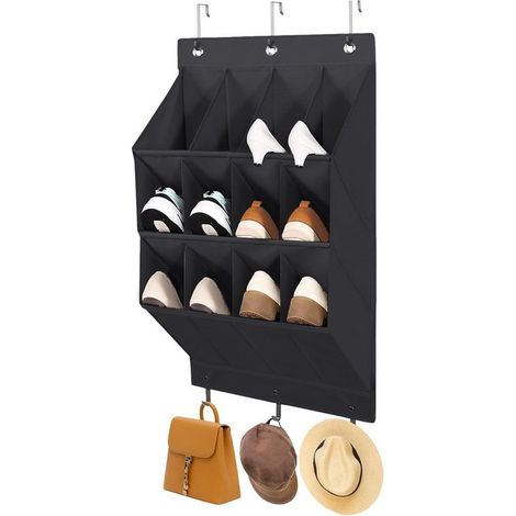 "1 Stück, Hängender Schuhbeutel, Schuhaufbewahrung, mit Haken, Türorganizer, Lösung für Kleinkram, platzsparend, für Schuhe/Wohnaccessoires, Schwarz" (1/5)