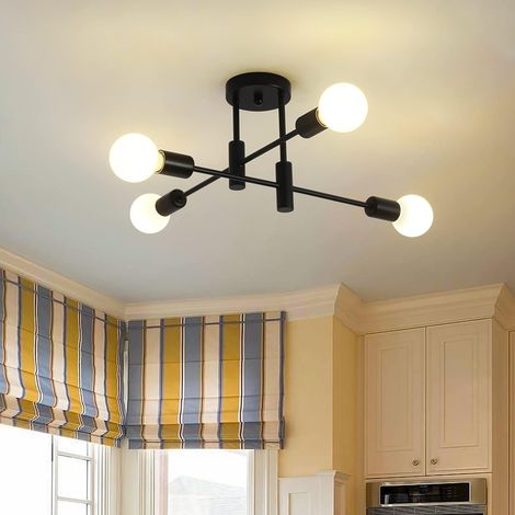 Chandelier Modern Pendant Light 4 Lights Metal Industrial Vintage Bracket Chandelier for Living Room Dining Room Bedroom Foyer, Black (1/5)