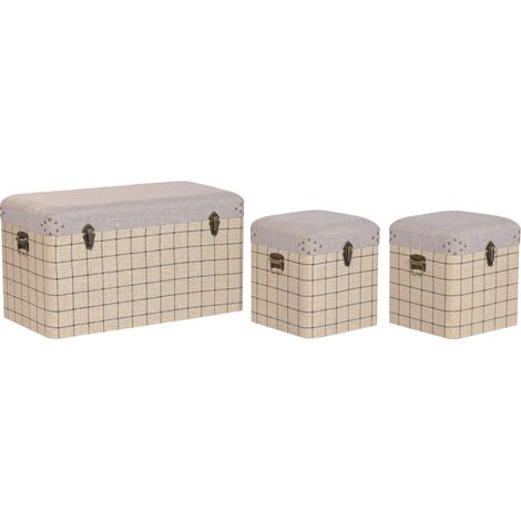 Baul Set 3 Poliester Madera 80X40X44 Beige (1/5)
