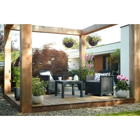Dmora - Salón de exterior Petawawa, Salón al aire libre, Conjunto de balcón o jardín, Composición de salón exterior, 65x63 h74 cm, Antracita (1/3)