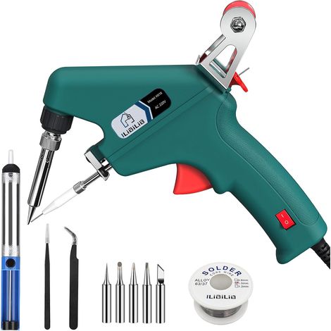 Fer à souder, 60W 220V Pistolet à souder Outil de soudage à une main avec interrupteur marche/arrêt, fil à souder et pompe à dessouder pour l'électronique et les réparations (1/5)