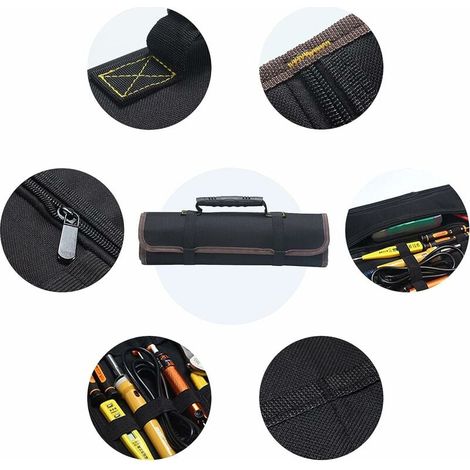 Maletín portátil vacío para herramientas con 22 compartimentos, bolsa para herramientas, organizador de herramientas, estuche/bolsa/funda enrollable para herramientas fabricado en tela Oxford 600D (he (1/4)