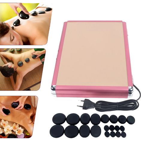 Ensemble de pierres chaudes en basalte, boîte de chauffage portable, idéale pour les traitements de massage, Noir Naturel, M (1/2)