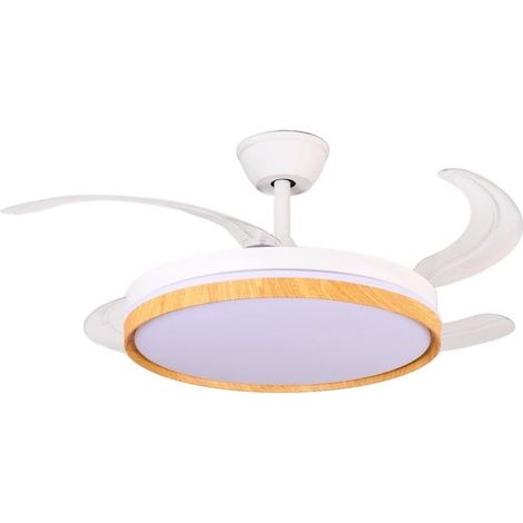 Ventilateur de plafond avec lumière et 4 pales rétractables en métal et acrylique en siroco blanc et naturel 53 x 106 x 106 cm (1/5)
