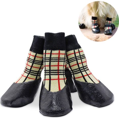 2 paires de chaussettes imperméables pour chiens, protège-pattes antidérapants pour animaux de compagnie, utilisables à l'intérieur comme à l'extérieur - Bottes de contrôle de traction pour chiens et  (1/5)