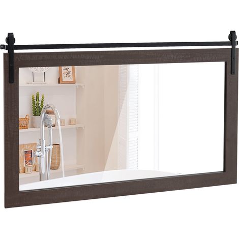 Specchio da parete rustico, cornice in legno marrone scuro, 100x66 cm (1/5)