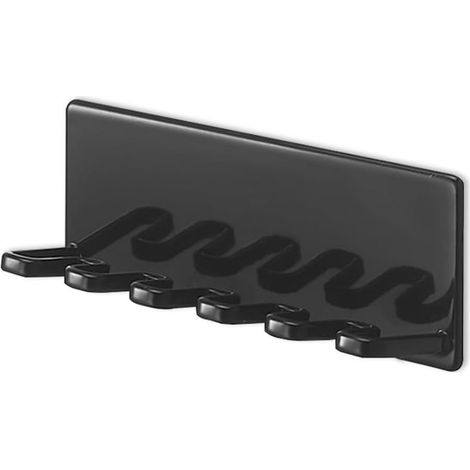 Porta spazzolini autoadesivo per il bagno, organizer per spazzolini con 5 scomparti, montaggio a parete, acciaio al carbonio, nero (1/5)
