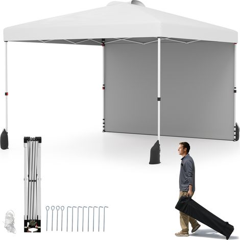 CASART 300 x 300 cm Pop up Canopy Tent w/ 1 Sidewall & Wheeled Bag-White (1/5)